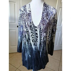 Alberto Makali V Neck Black  Multicolor Pullover Womens  Size XL Sweater Beaded